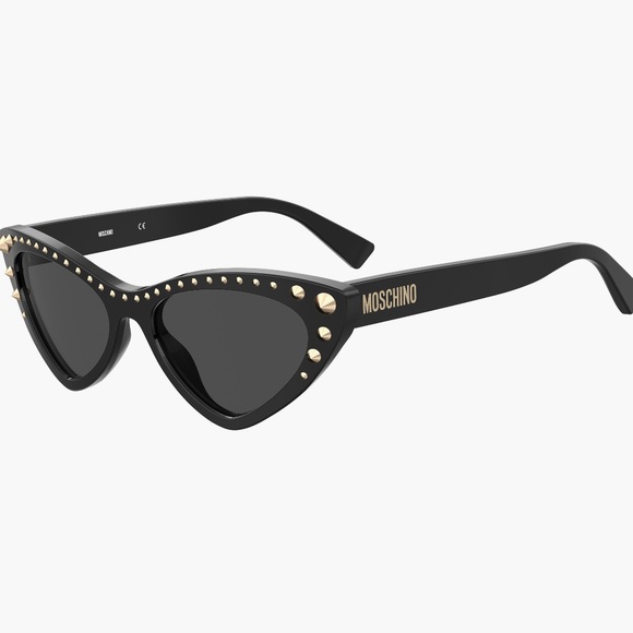 Moschino Black Cat-Eye Sunglasses with Gold Stud Accents - 53 mm - Picture 2 of 5